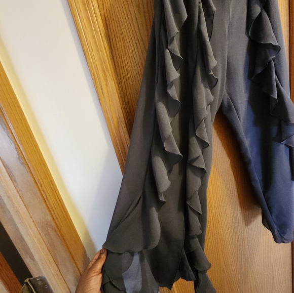 Vintage ASHRO Ruffle Flowy Chiffon Lined Dress Pants in Charcoal Gray Size L - Picture 3 of 11